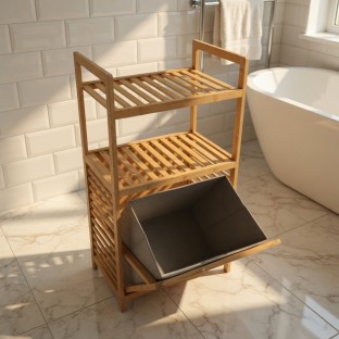 Bambu Raflı Çamaşır Sepeti - Banyo Banyo Düzenleyici $i